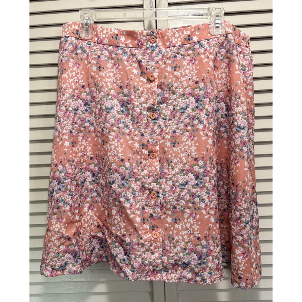 MODBE Floral Peach/White Chiffon Short Skirt Ruffle A-line‎ Size Large Elastic